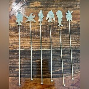 VINTAGE BARWARE SILVER TONE METAL COASTAL STIRRERS